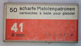 GER: Pistolenpatrone 41 (9mm Pist Pat 41), Jahrgang 25. April 1952, Packung à 50 Schuss