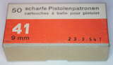 GER: Pistolenpatrone 41 (9mm Pist Pat 41), Jahrgang 23. März 1954, Packung à 50 Schuss