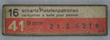 GER: Pistolenpatrone 41 (9mm Pist Pat 41), 16 Schuss Schachtel, Jahrgang 21.2.1952