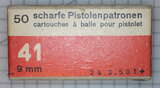 GER: Pistolenpatrone 41 (9mm Pist Pat 41), 50 Schuss Schachtel, Jahrgang 24.3.1950
