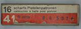 GER: Pistolenpatrone 41 (9mm Pist Pat 41), 16 Schuss Schachtel, Jahrgang 8.4.1953