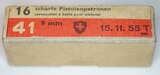 GER: Pistolenpatrone 41 (9mm Pist Pat 41), Packung à 16 Schuss, Jahrgang 15. November 1955
