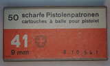 GER: Pistolenpatrone 41 (9mm Pist Pat 41), 50 Schuss Schachtel, Jahrgang 6.10.1954