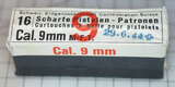 GER: Pistolenpatrone 41 (9mm Pist Pat 41), 16 Schuss Schachtel, Jahrgang 29.6.1944