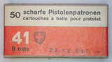 GER: Pistolenpatrone 41 (9mm Pist Pat 41), Jahrgang 22. Dezember 1954, Packung à 50 Schuss