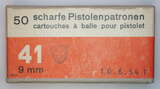 GER: Pistolenpatrone 41 (9mm Pist Pat 41), Jahrgang 10. Mai 1954, Packung à 50 Schuss