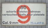 GER: Pistolenpatrone 41 (9mm Pist Pat 41), 50 Schuss Schachtel, Jahrgang 21.5.1948