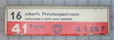 GER: Pistolenpatrone 41 (9mm Pist Pat 41), 16 Schuss Schachtel, Jahrgang 5.1.1956
